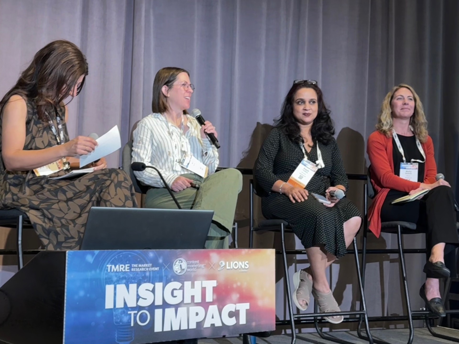 Hypothesis moderating a TMRE 2026 panel with insights leaders from Peloton, Microsoft and HP